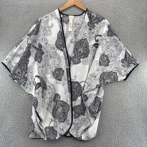 Chicos Top Womens Large White Black Paisley Open Kimono Dolman Sleeves Blouse